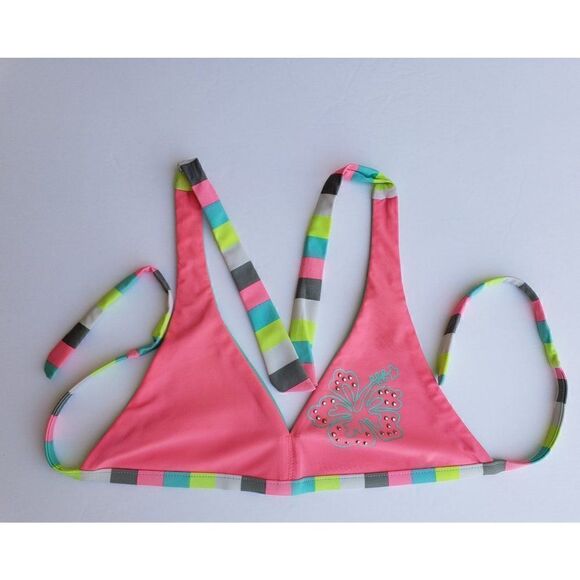 Justice Girls Bikini PINK Reversible Blue Bikini Top Swimwear Size 12 NWOT Clear - Picture 2 of 3